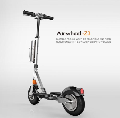 En comparación con productos anteriores, la batería está instalada en el manillar de Airwheel auto-equilibrio scooter eléctrico Z3. 